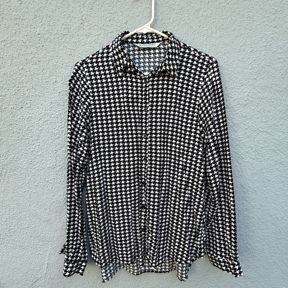 Big Dart Tops - Big Dart Black and White Houndstooth Button-Up blouse, size EU 44/Large